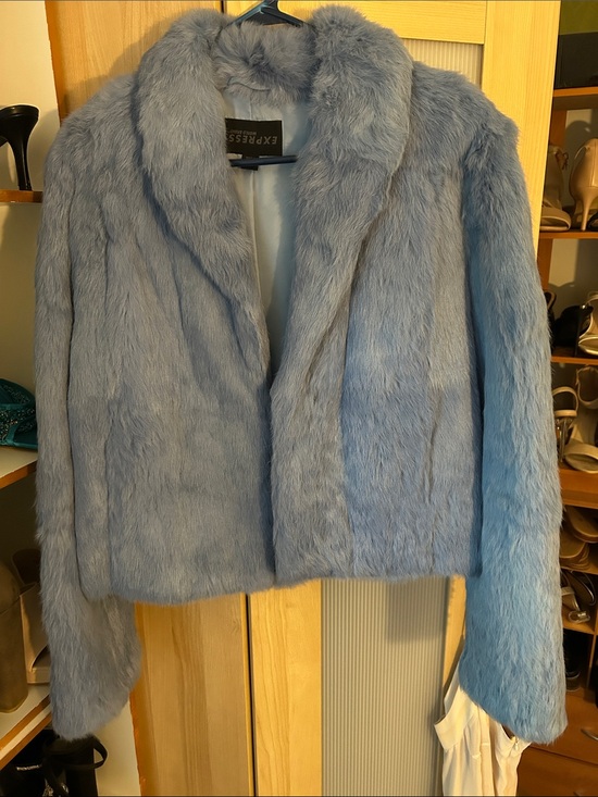 Express Jackets & Blazers - Express Light Blue 100% rabbit Fur Teddy Jacket
